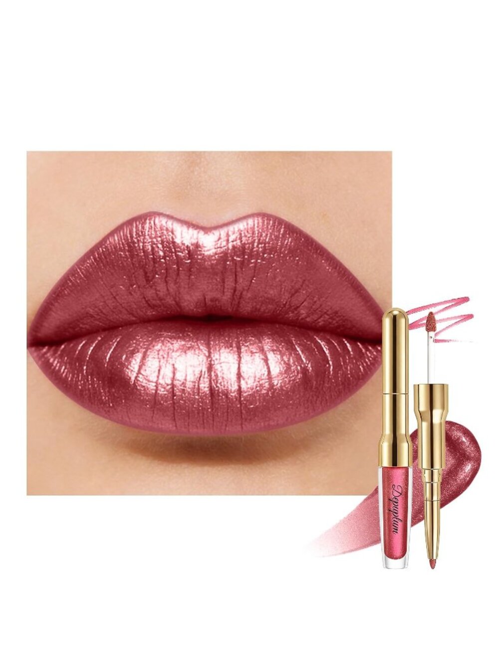 Women's GB18 Paradise Metallic 2-in-1 Glitter Long Lasting Lipstick & Lip Liner